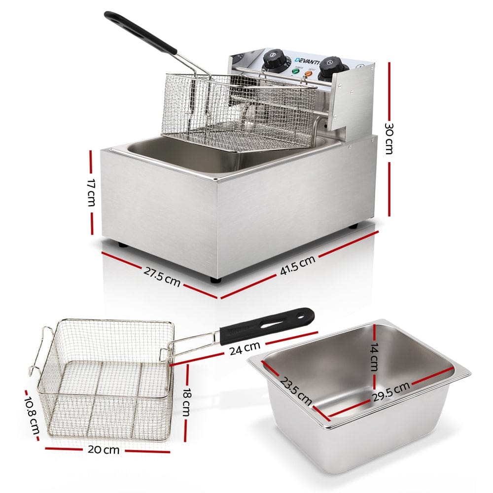 Devanti Appliances > Kitchen Appliances > Deep Fryers Devanti 10L Electric Commercial Deep Fryer Single Basket 2200W