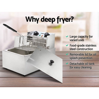 Devanti Appliances > Kitchen Appliances > Deep Fryers Devanti 10L Electric Commercial Deep Fryer Single Basket 2200W