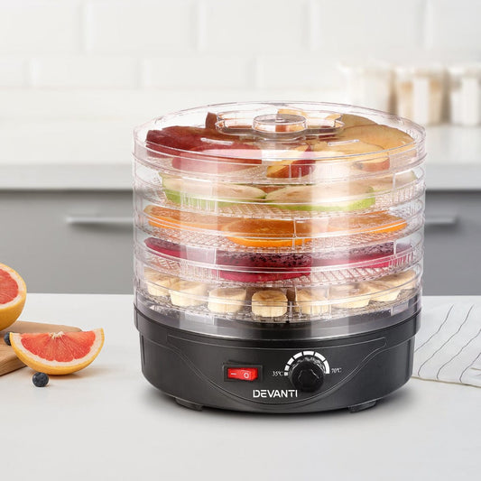 Devanti Appliances > Kitchen Appliances > Food Dehydrators Devanti 5 Trays Food Dehydrator Fruit Dehydrators Pet Beef Jerky Dryer Black
