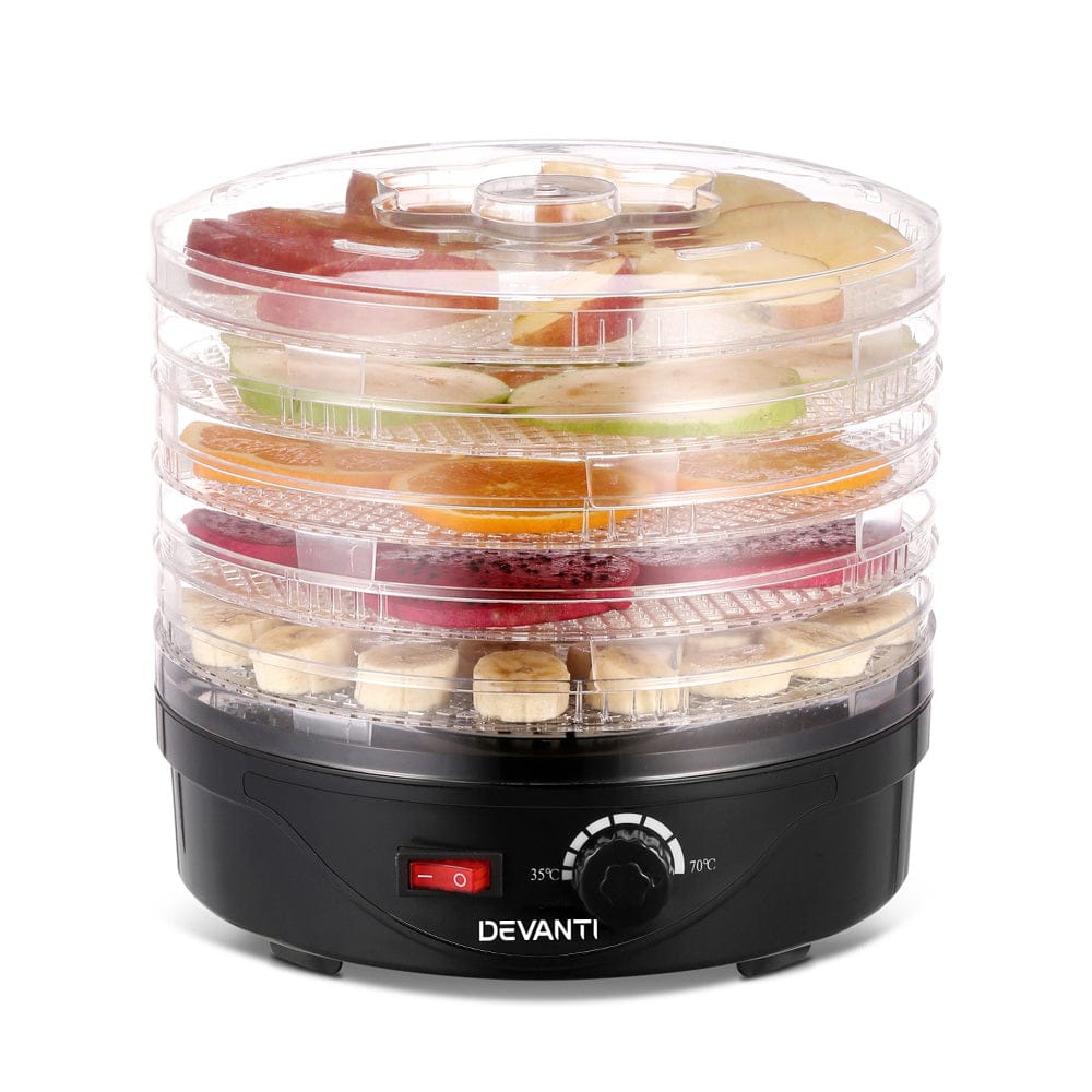 Devanti Appliances > Kitchen Appliances > Food Dehydrators Devanti 5 Trays Food Dehydrator Fruit Dehydrators Pet Beef Jerky Dryer Black