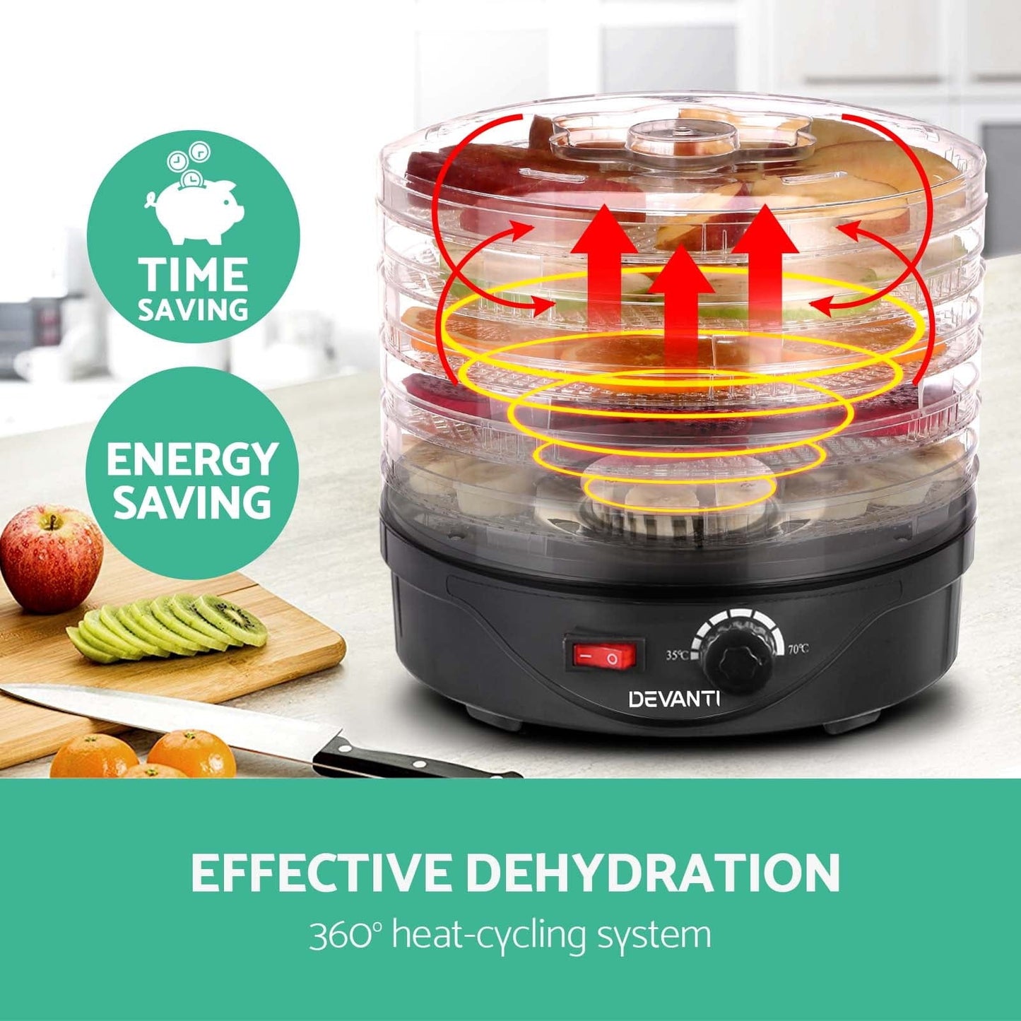 Devanti Appliances > Kitchen Appliances > Food Dehydrators Devanti 5 Trays Food Dehydrator Fruit Dehydrators Pet Beef Jerky Dryer Black