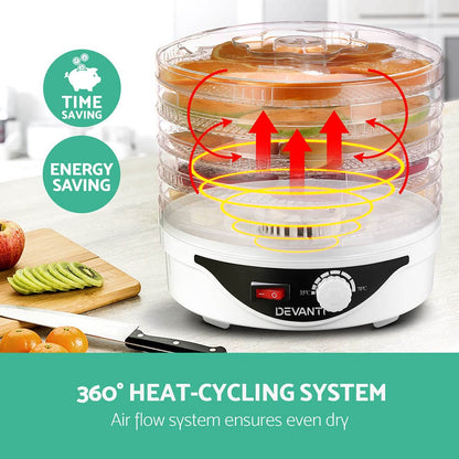 Devanti Appliances > Kitchen Appliances > Food Dehydrators Devanti 5 Trays Food Dehydrator Fruit Dehydrators Pet Beef Jerky Dryer White