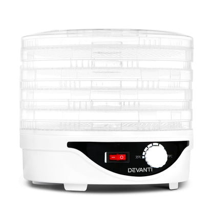 Devanti Appliances > Kitchen Appliances > Food Dehydrators Devanti 5 Trays Food Dehydrator Fruit Dehydrators Pet Beef Jerky Dryer White