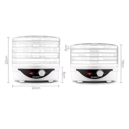 Devanti Appliances > Kitchen Appliances > Food Dehydrators Devanti 5 Trays Food Dehydrator Fruit Dehydrators Pet Beef Jerky Dryer White