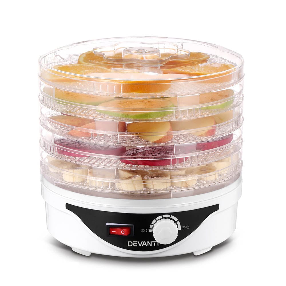 Devanti Appliances > Kitchen Appliances > Food Dehydrators Devanti 5 Trays Food Dehydrator Fruit Dehydrators Pet Beef Jerky Dryer White