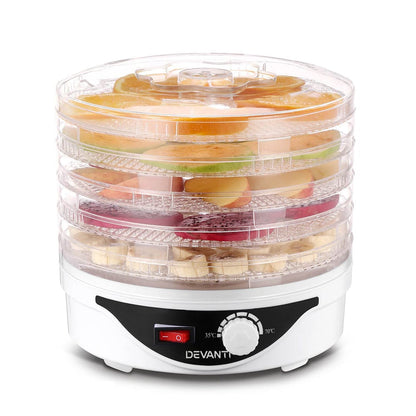 Devanti Appliances > Kitchen Appliances > Food Dehydrators Devanti 5 Trays Food Dehydrator Fruit Dehydrators Pet Beef Jerky Dryer White
