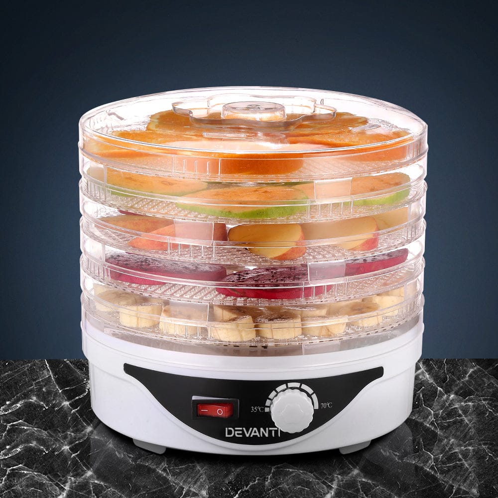 Devanti Appliances > Kitchen Appliances > Food Dehydrators Devanti 5 Trays Food Dehydrator Fruit Dehydrators Pet Beef Jerky Dryer White