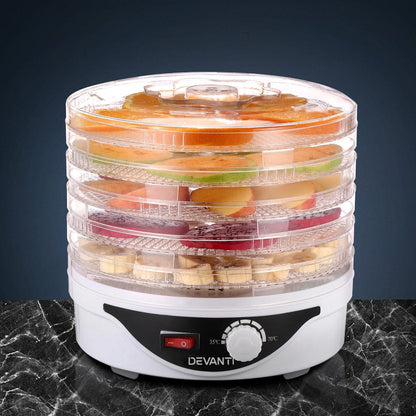 Devanti Appliances > Kitchen Appliances > Food Dehydrators Devanti 5 Trays Food Dehydrator Fruit Dehydrators Pet Beef Jerky Dryer White