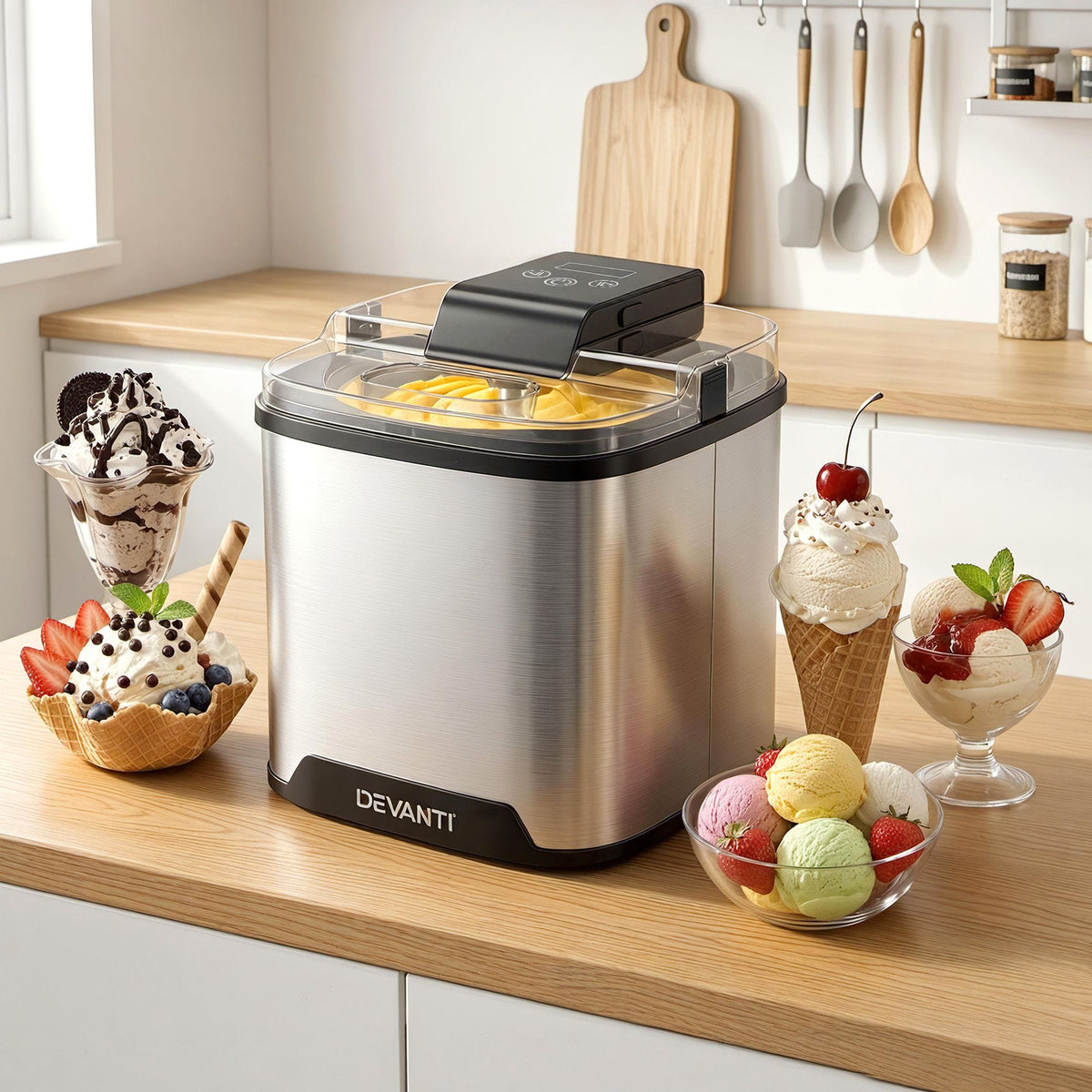 Devanti Appliances > Kitchen Appliances > Ice Makers Devanti Ice Cream Maker Slushie Machine 2L Homemade Gelato Sorbet Sliver