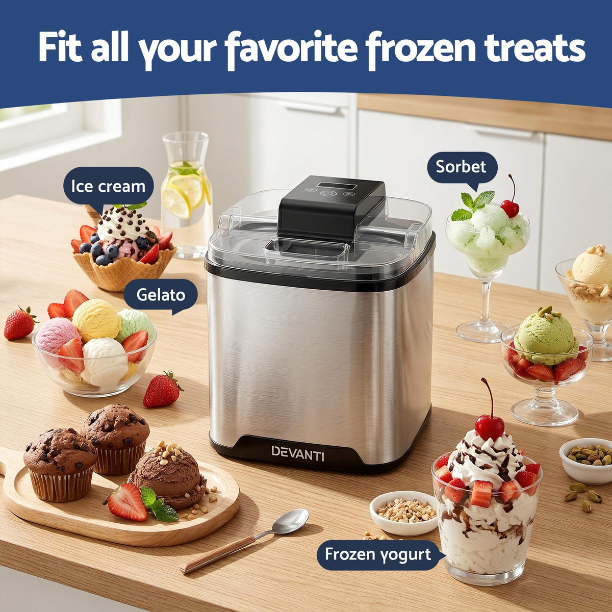 Devanti Appliances > Kitchen Appliances > Ice Makers Devanti Ice Cream Maker Slushie Machine 2L Homemade Gelato Sorbet Sliver