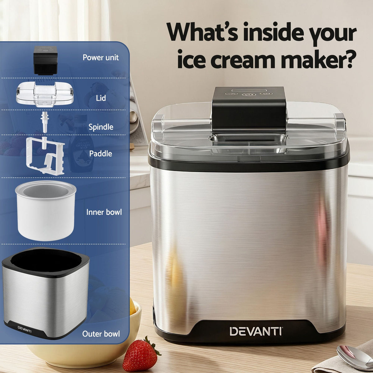 Devanti Appliances > Kitchen Appliances > Ice Makers Devanti Ice Cream Maker Slushie Machine 2L Homemade Gelato Sorbet Sliver