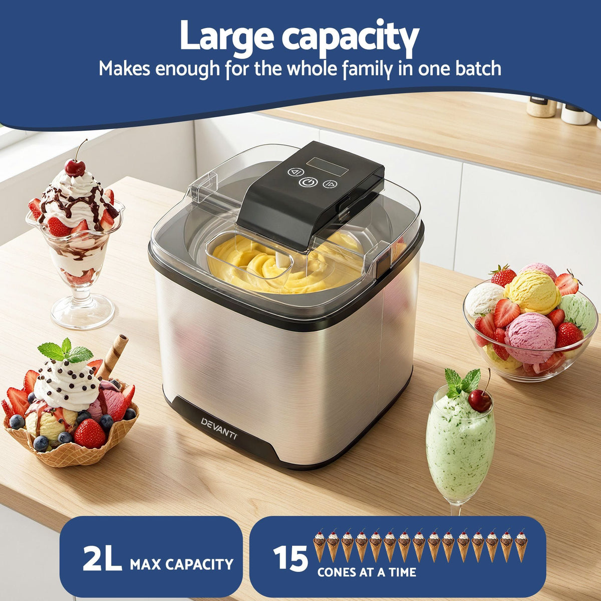 Devanti Appliances > Kitchen Appliances > Ice Makers Devanti Ice Cream Maker Slushie Machine 2L Homemade Gelato Sorbet Sliver