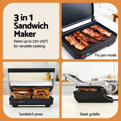 Devanti Appliances > Kitchen Appliances > Toasters & Grills Devanti 3 in 1 Sandwich Maker Steak Press Grill 1000W