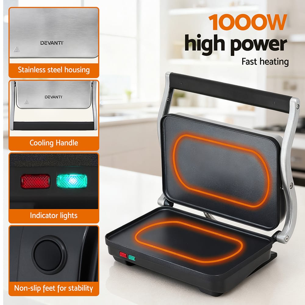 Devanti Appliances > Kitchen Appliances > Toasters & Grills Devanti 3 in 1 Sandwich Maker Steak Press Grill 1000W