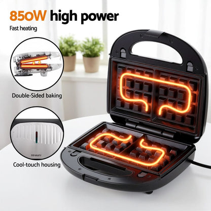 Devanti Appliances > Kitchen Appliances > Toasters & Grills Devanti 3-in-1 Sandwich Press Waffle Maker Panini Press Grill 850W