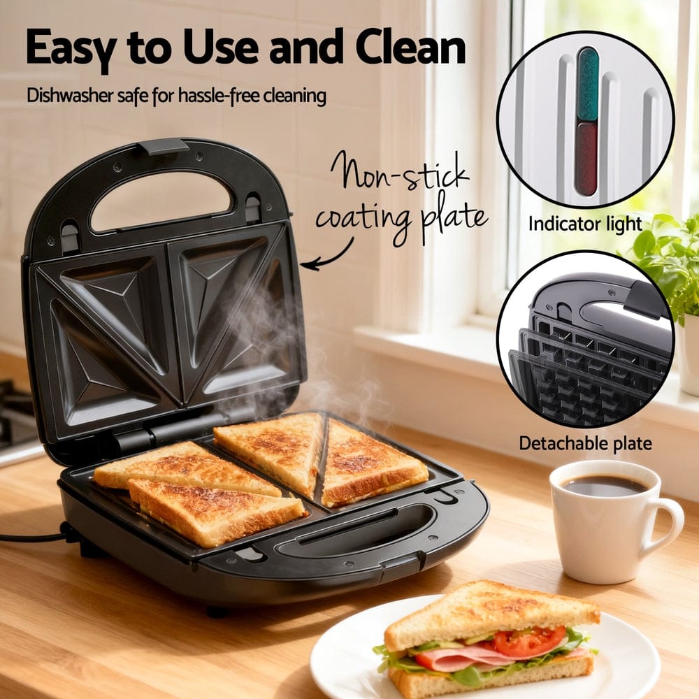 Devanti Appliances > Kitchen Appliances > Toasters & Grills Devanti 3-in-1 Sandwich Press Waffle Maker Panini Press Grill 850W