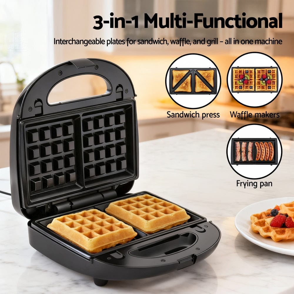 Devanti Appliances > Kitchen Appliances > Toasters & Grills Devanti 3-in-1 Sandwich Press Waffle Maker Panini Press Grill 850W