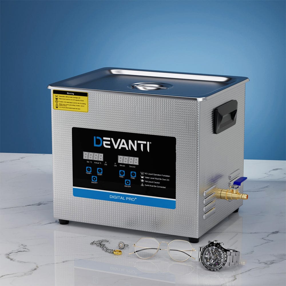 Devanti Appliances > Other Cleaning Appliances > Jewellery Cleaners Devanti 10L Ultrasonic Cleaner Heater Cleaning Machine Timer Industrial 240W