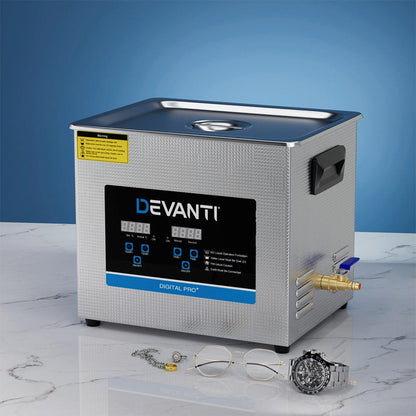 Devanti Appliances > Other Cleaning Appliances > Jewellery Cleaners Devanti 10L Ultrasonic Cleaner Heater Cleaning Machine Timer Industrial 240W