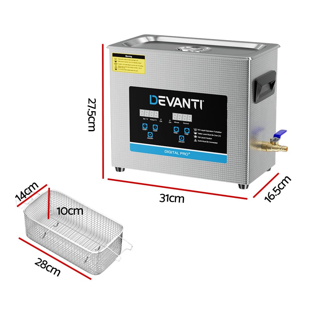 Devanti Appliances > Other Cleaning Appliances > Jewellery Cleaners Devanti 6.5L Ultrasonic Cleaner Heater Cleaning Machine Timer Industrial 180W