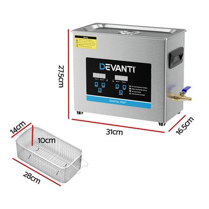 Devanti Appliances > Other Cleaning Appliances > Jewellery Cleaners Devanti 6.5L Ultrasonic Cleaner Heater Cleaning Machine Timer Industrial 180W