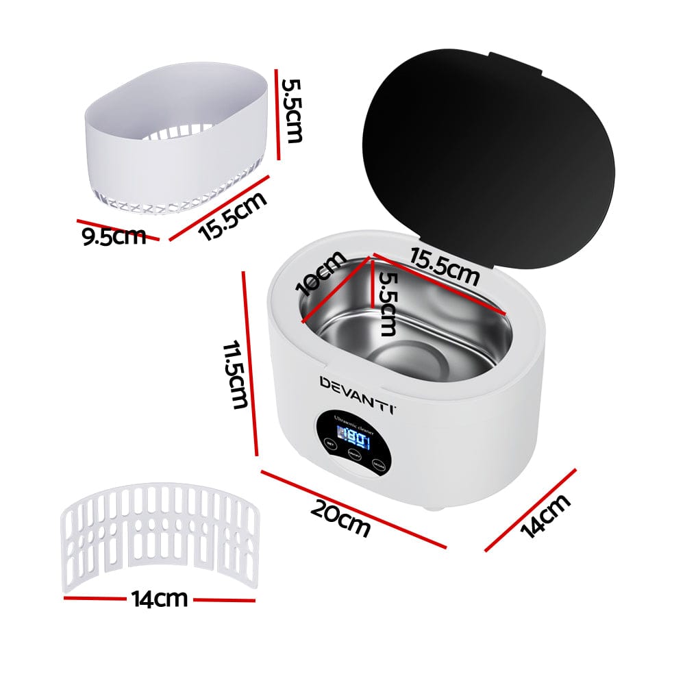 Devanti Appliances > Other Cleaning Appliances > Jewellery Cleaners Devanti 600ml Ultrasonic Cleaner Timer Jewellery Glasses Cleaning Machine Degas