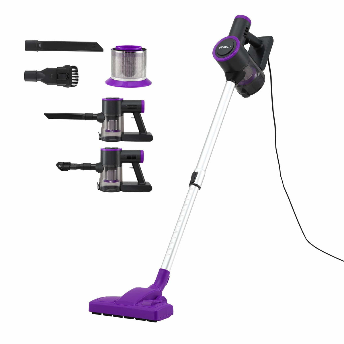 Devanti Appliances > Vacuum Cleaners > Stick Vacuums Devanti 3-in-1 Corded Stick Vacuum Cleaner, 16000Pa Strong Suction, Purple