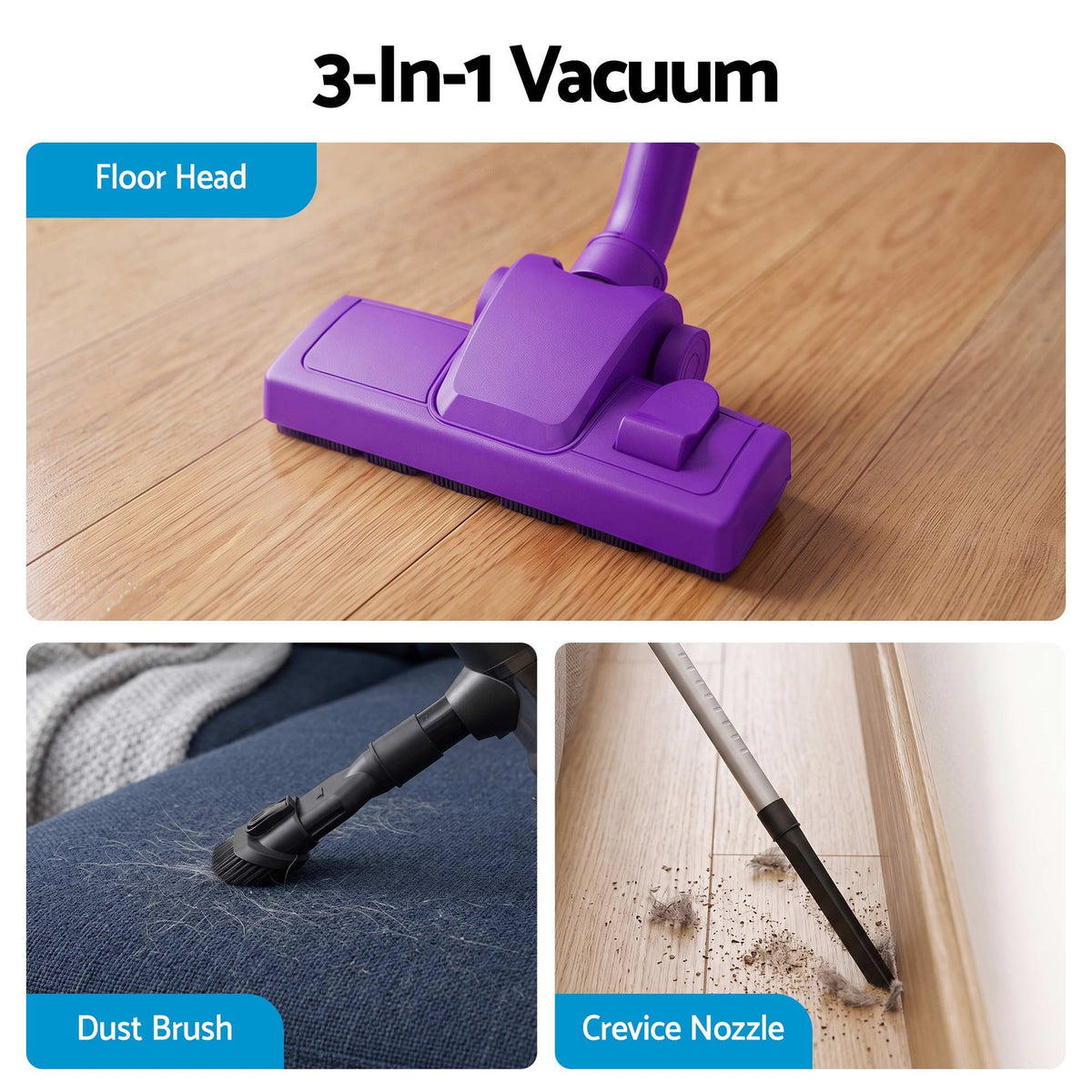 Devanti Appliances > Vacuum Cleaners > Stick Vacuums Devanti 3-in-1 Corded Stick Vacuum Cleaner, 16000Pa Strong Suction, Purple
