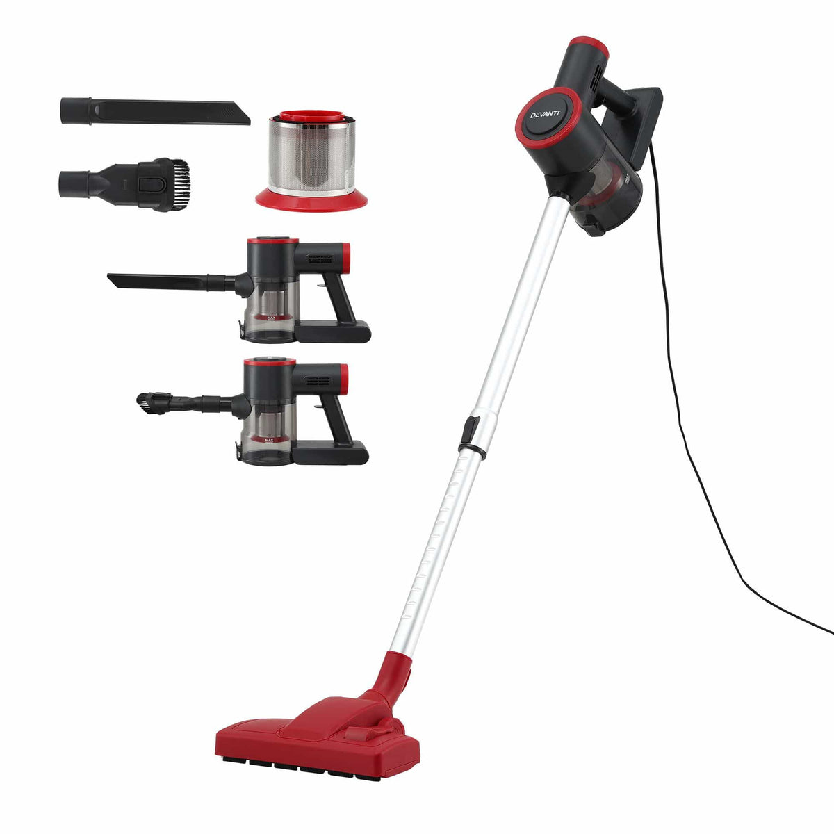 Devanti Appliances > Vacuum Cleaners > Stick Vacuums Devanti 3-in-1 Corded Stick Vacuum Cleaner, 16000Pa Strong Suction, Red