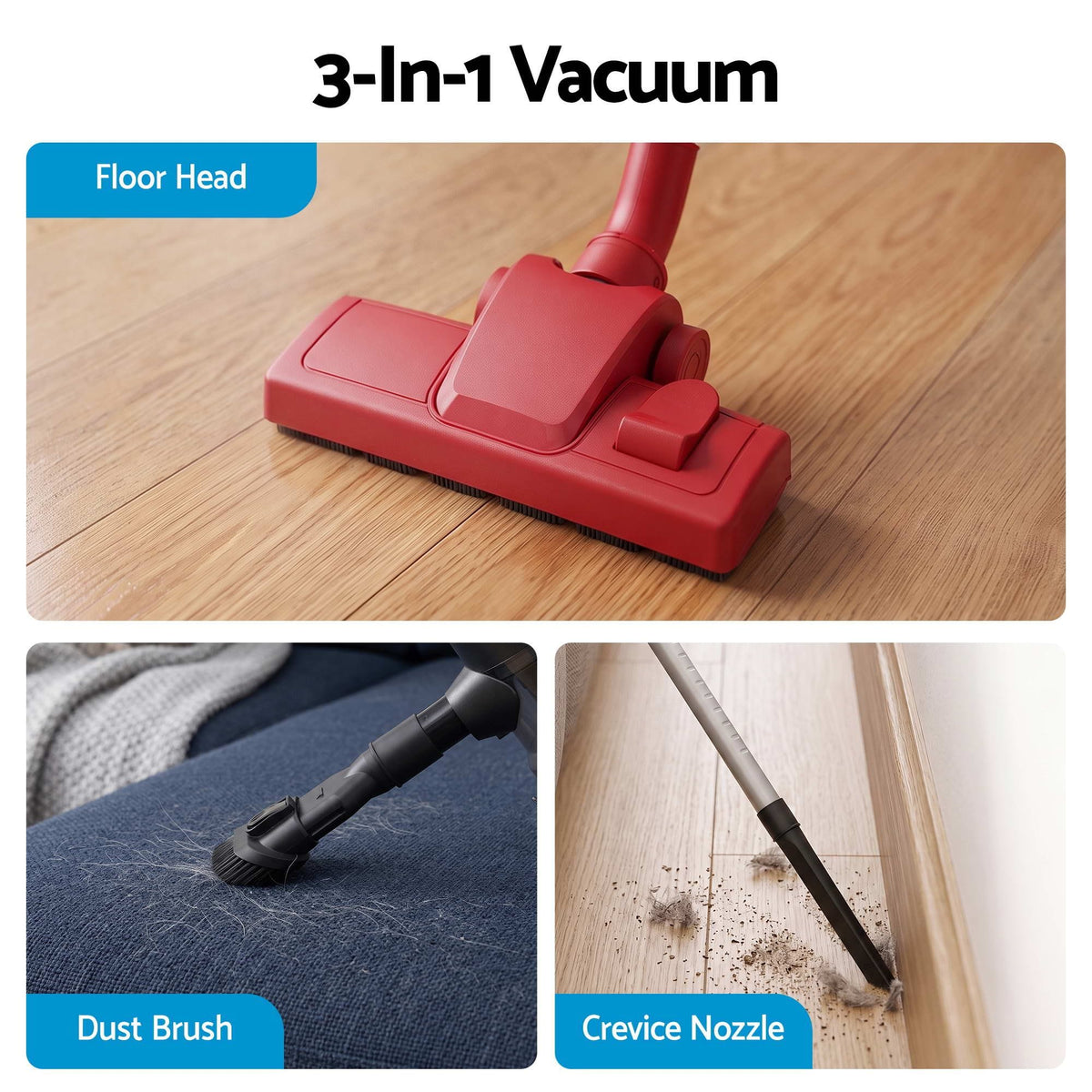 Devanti Appliances > Vacuum Cleaners > Stick Vacuums Devanti 3-in-1 Corded Stick Vacuum Cleaner, 16000Pa Strong Suction, Red