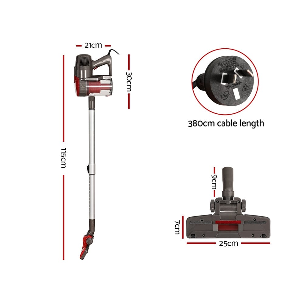 Devanti Appliances > Vacuum Cleaners > Stick Vacuums Devanti Stick Vacuum Cleaner Bagless Corded 500W Red