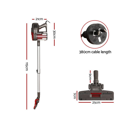 Devanti Appliances > Vacuum Cleaners > Stick Vacuums Devanti Stick Vacuum Cleaner Bagless Corded 500W Red