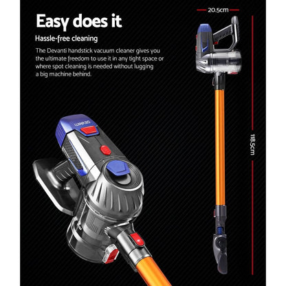 Devanti Appliances > Vacuum Cleaners > Stick Vacuums Devanti Stick Vacuum Cleaner Bagless Cordless 150W Gold