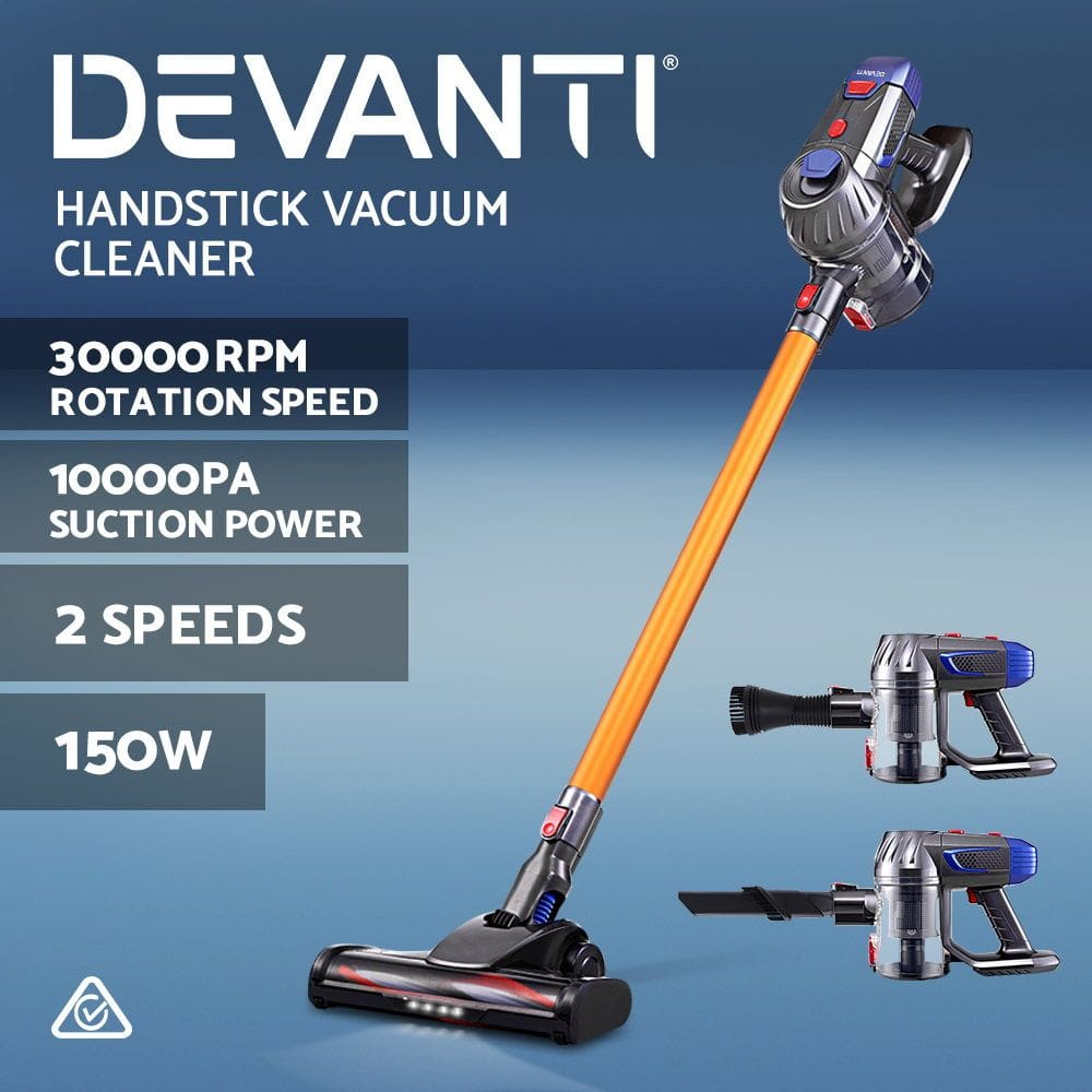 Devanti Appliances > Vacuum Cleaners > Stick Vacuums Devanti Stick Vacuum Cleaner Bagless Cordless 150W Gold