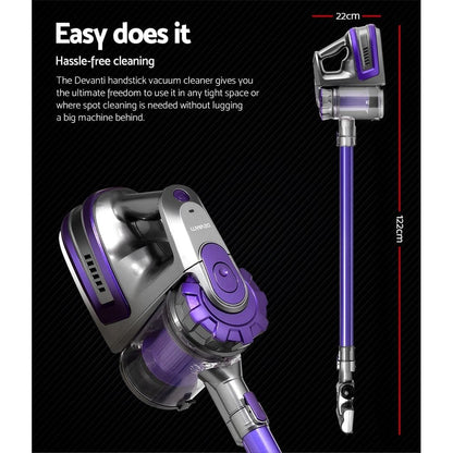 Devanti Appliances > Vacuum Cleaners > Stick Vacuums Devanti Stick Vacuum Cleaner Bagless Cordless 150W Purple