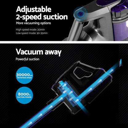 Devanti Appliances > Vacuum Cleaners > Stick Vacuums Devanti Stick Vacuum Cleaner Bagless Cordless 150W Purple