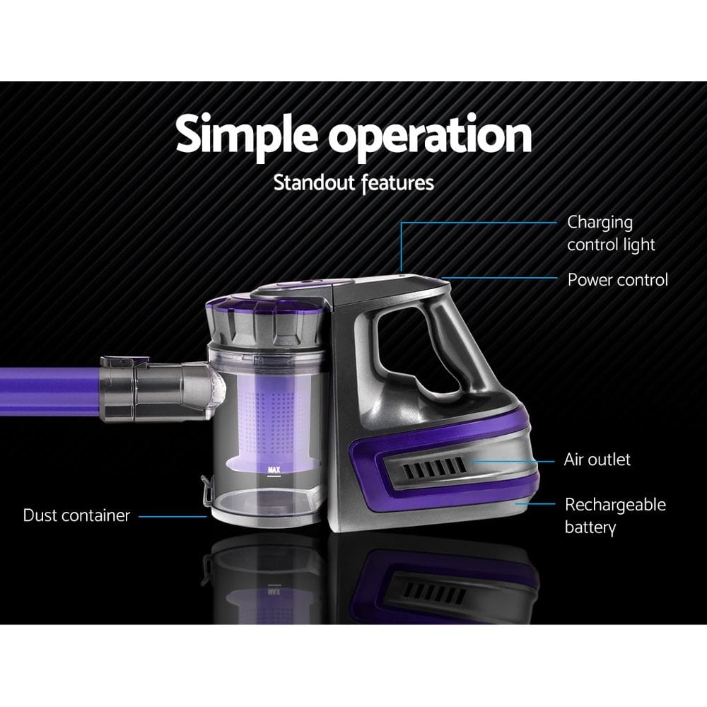Devanti Appliances > Vacuum Cleaners > Stick Vacuums Devanti Stick Vacuum Cleaner Bagless Cordless 150W Purple