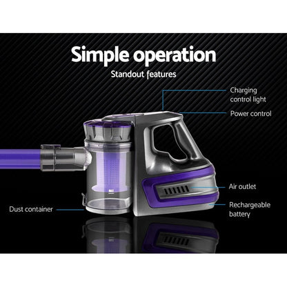 Devanti Appliances > Vacuum Cleaners > Stick Vacuums Devanti Stick Vacuum Cleaner Bagless Cordless 150W Purple