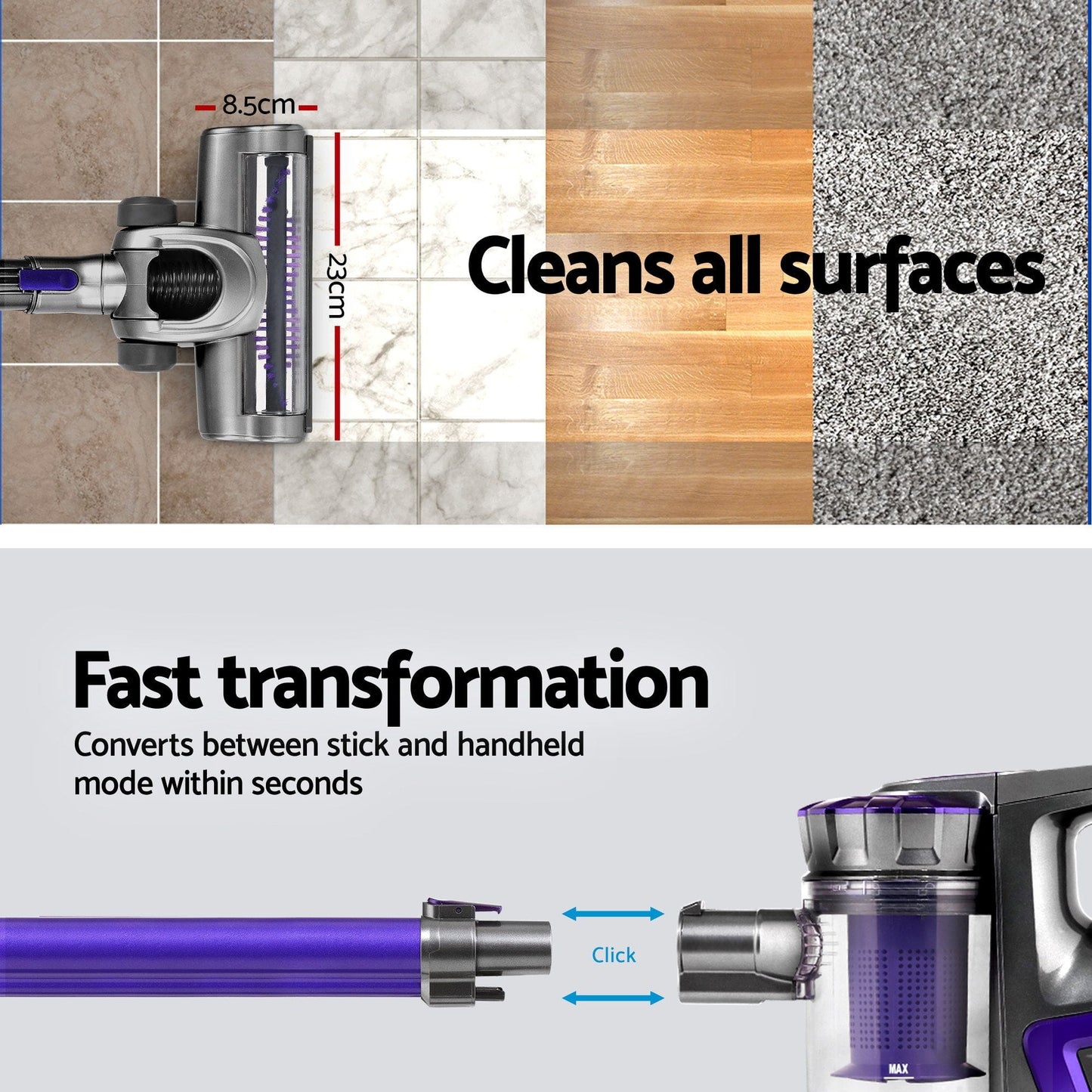Devanti Appliances > Vacuum Cleaners > Stick Vacuums Devanti Stick Vacuum Cleaner Bagless Cordless 150W Purple