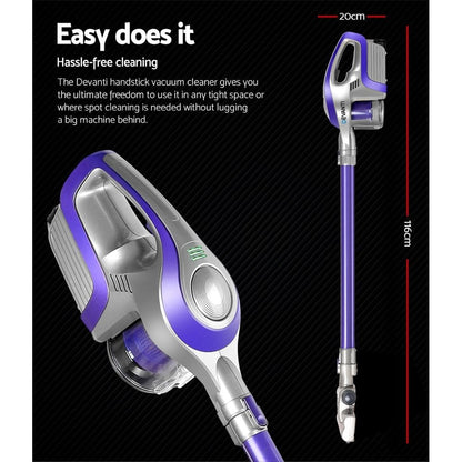 Devanti Appliances > Vacuum Cleaners > Stick Vacuums Devanti Stick Vacuum Cleaner Bagless Cordless 150W Purple