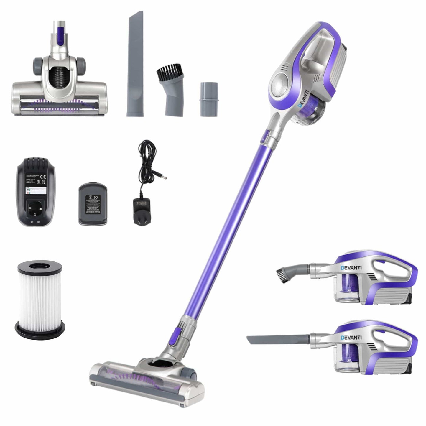 Devanti Appliances > Vacuum Cleaners > Stick Vacuums Devanti Stick Vacuum Cleaner Bagless Cordless 150W Purple