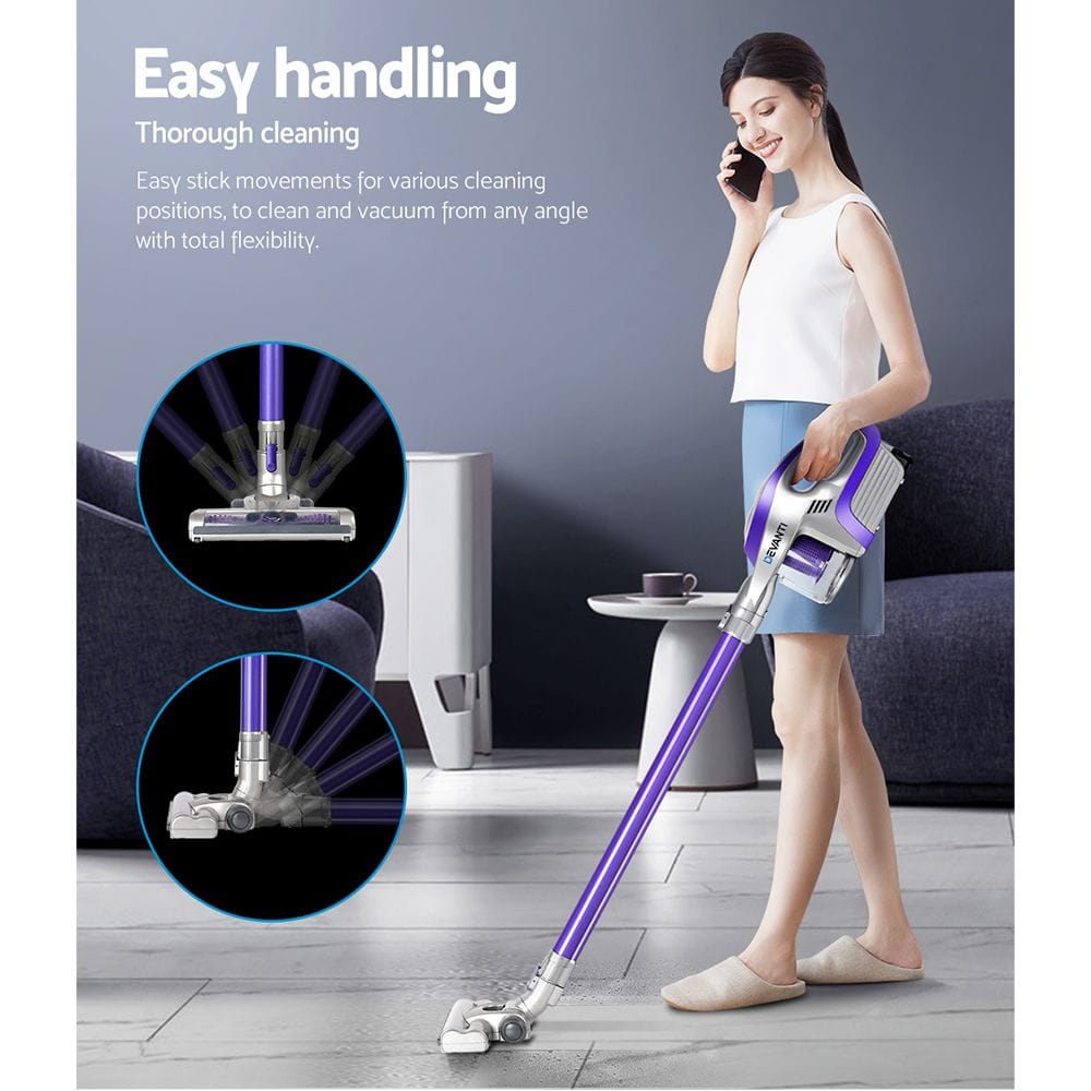 Devanti Appliances > Vacuum Cleaners > Stick Vacuums Devanti Stick Vacuum Cleaner Bagless Cordless 150W Purple