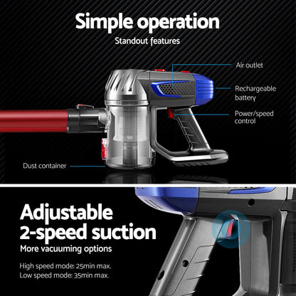 Devanti Appliances > Vacuum Cleaners > Stick Vacuums Devanti Stick Vacuum Cleaner Bagless Cordless Red 150W