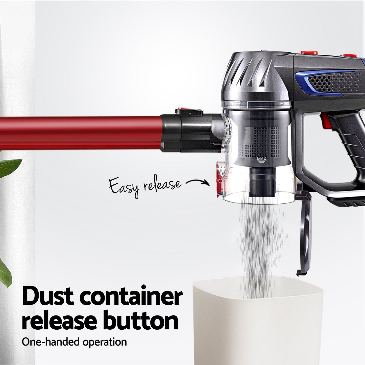 Devanti Appliances > Vacuum Cleaners > Stick Vacuums Devanti Stick Vacuum Cleaner Bagless Cordless Red 150W