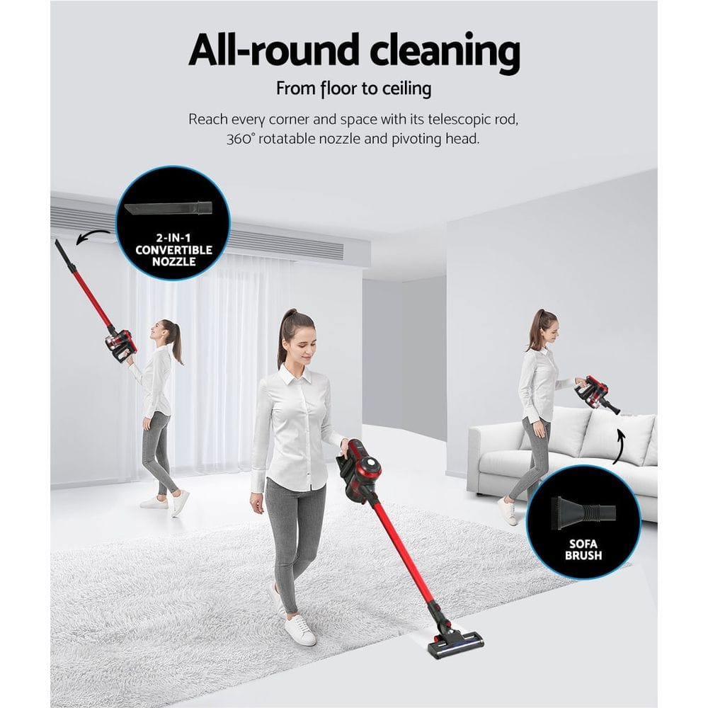 Devanti Appliances > Vacuum Cleaners > Stick Vacuums Devanti Stick Vacuum Cleaner Brushless Cordless 250W Red