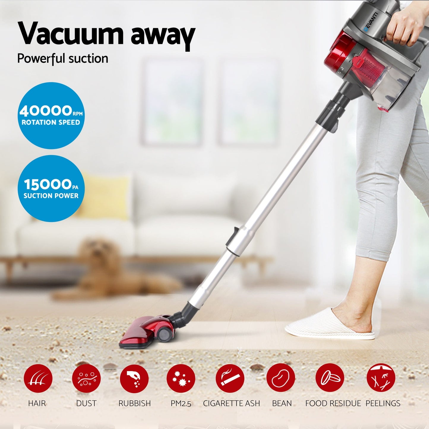 Devanti Appliances > Vacuum Cleaners > Stick Vacuums Devanti Stick Vacuum Cleaner Handheld Corded 450W Red