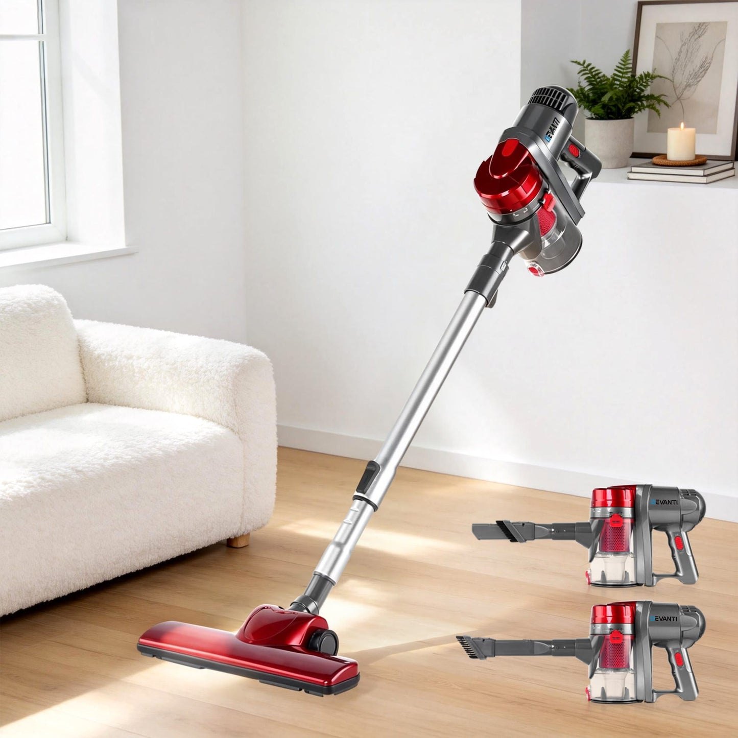 Devanti Appliances > Vacuum Cleaners > Stick Vacuums Devanti Stick Vacuum Cleaner Handheld Corded 450W Red