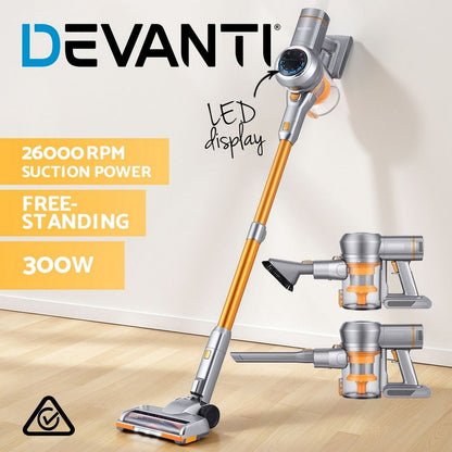 Devanti Appliances > Vacuum Cleaners > Vacuum Cleaner Accessories Devanti 300W Stick Vacuum Cleaner Cordless Self-Standing Golden