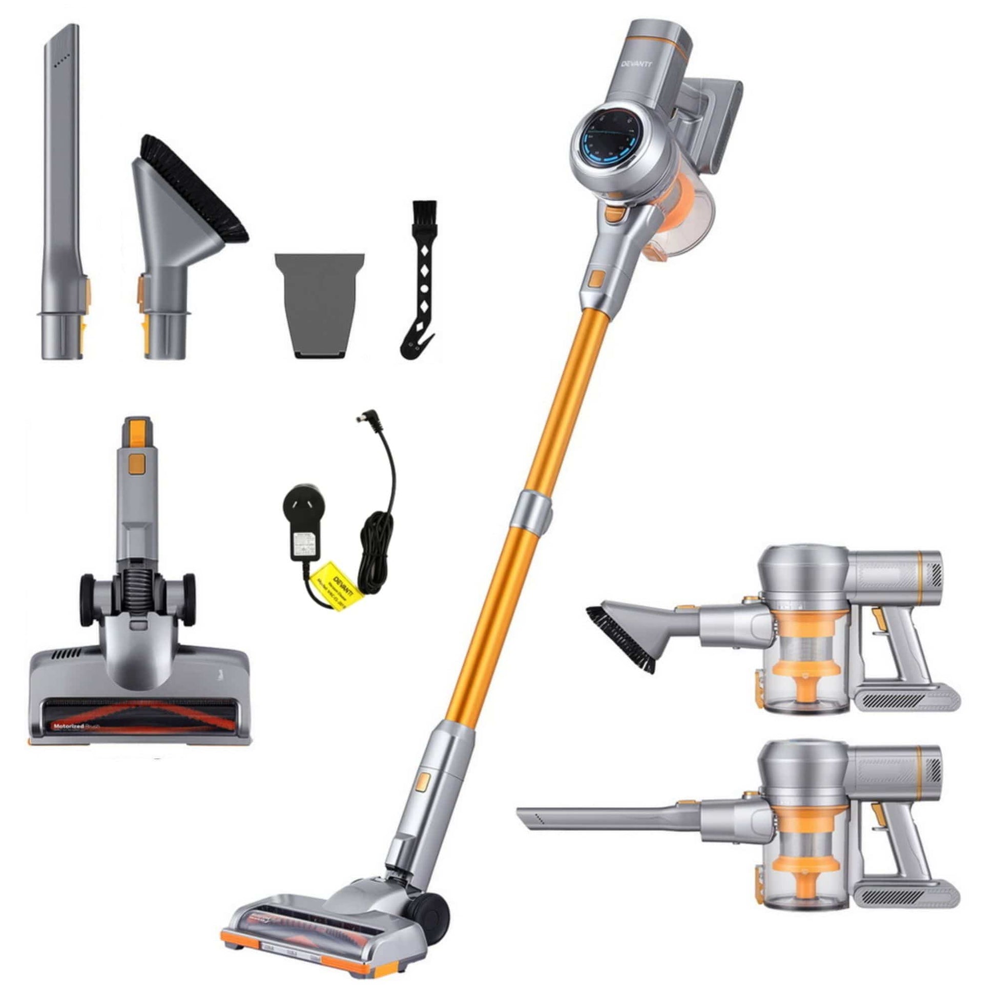 Devanti Appliances > Vacuum Cleaners > Vacuum Cleaner Accessories Devanti 300W Stick Vacuum Cleaner Cordless Self-Standing Golden