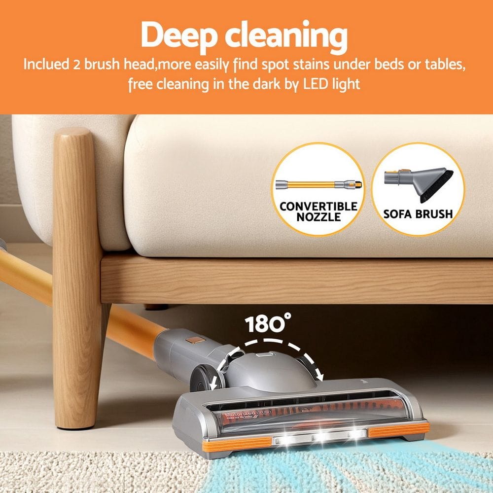 Devanti Appliances > Vacuum Cleaners > Vacuum Cleaner Accessories Devanti 300W Stick Vacuum Cleaner Cordless Self-Standing Golden